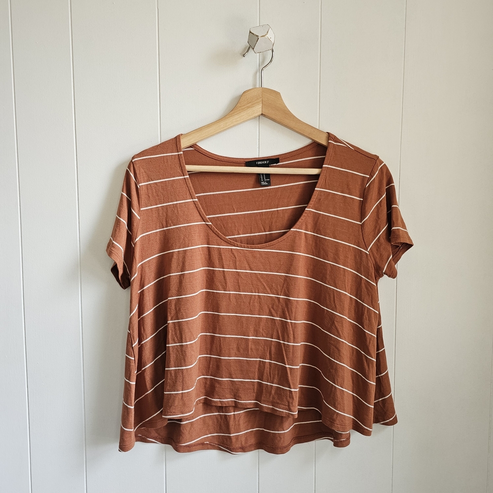 ☆ F21 Copper Brown Striped Crop Top